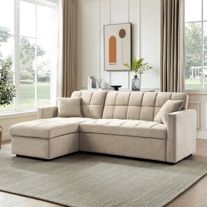 Candle Pull-Out Sofa Bed With Reversible Storage Chaise, Beige Linen