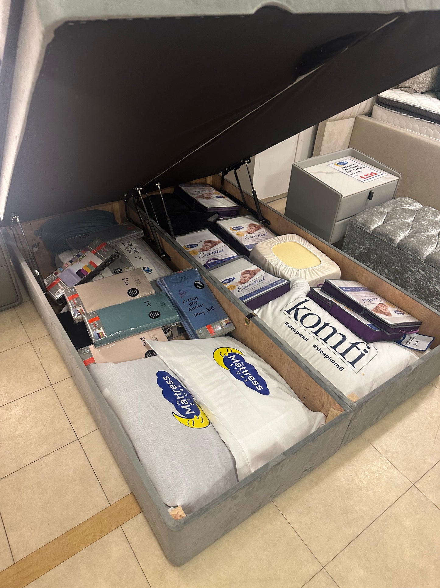 Double Ottoman - parliment style headboard - Ottoman base - assenza 1000 mattress