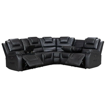 Oxford Leather Electric Recliner Corner Sofa with Cupholders, USB Charging Ports, LED Lights – Leather Corner Sofa