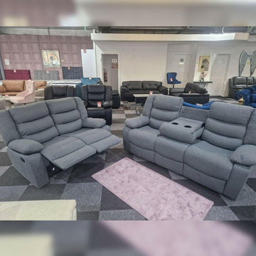 Roma Fabric Recliner Sofa 3+2 Seater Grey