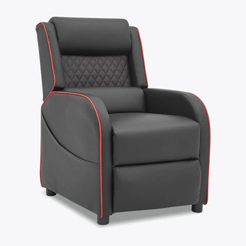 Gaming Racer Recliner Ergonomic Leather Computer Chair Cinema Armchair, Black with Red Trim