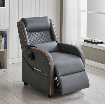Gaming Racer Recliner Ergonomic Leather Computer Chair Cinema Armchair, Grey with Orange Trim