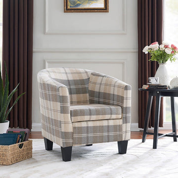 Canberra Accent Tub Chair, Beige Tartan Fabric