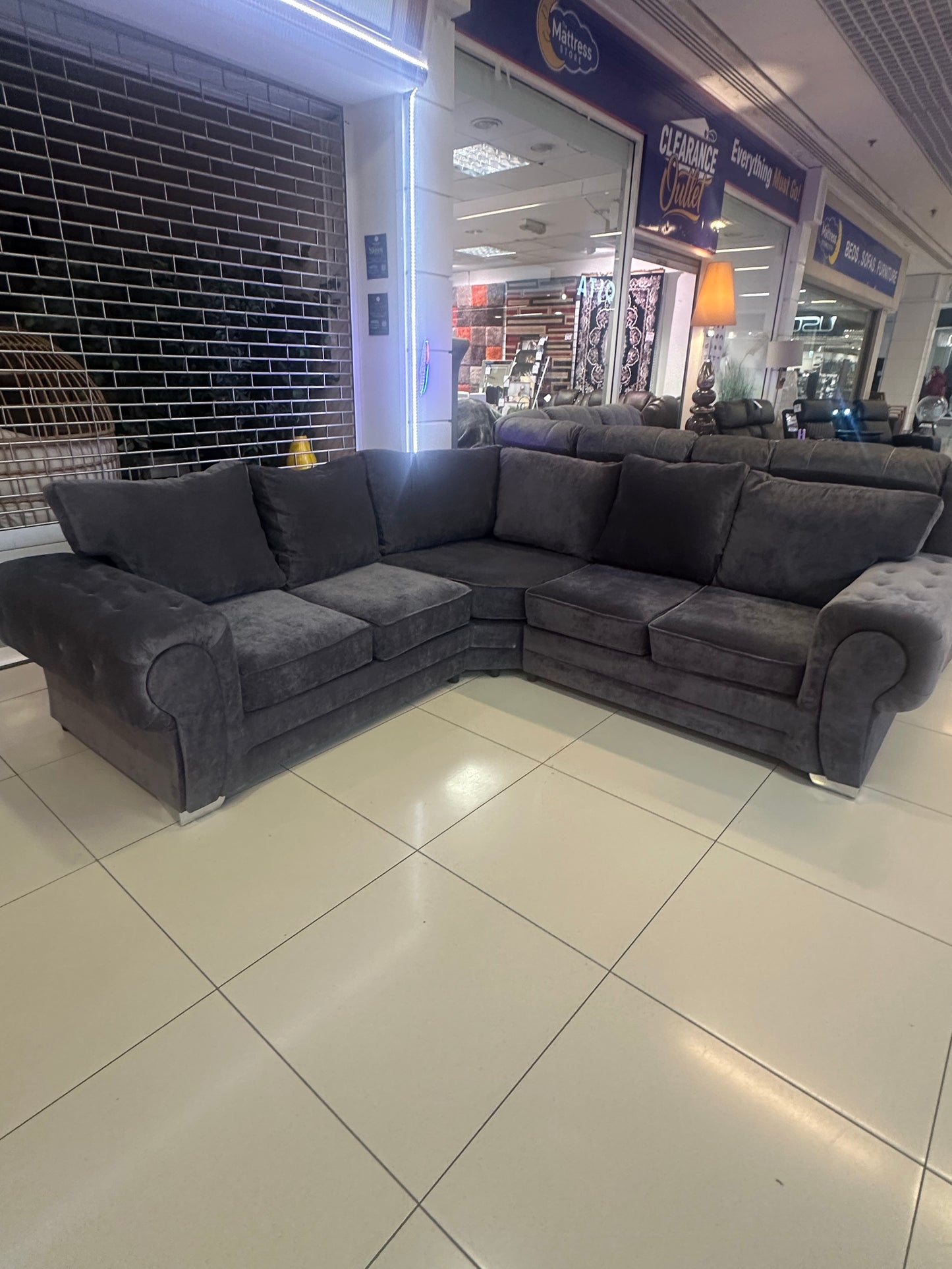 X showroom display dark grey plush sofa suite (only available for local delivery please call before order to confirm stock availability)