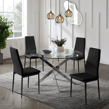 Sierra Faux Leather Dining Chair Set of 4, Black with Black Legs