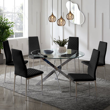 Sierra Faux Leather Dining Chair Set of 6, Black with Silver Legs