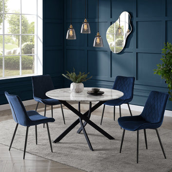 Almeria Velvet Dining Chair Set of 2, Blue with Black Legs