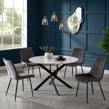 Almeria Velvet Dining Chair Set of 2, Grey with Black Legs