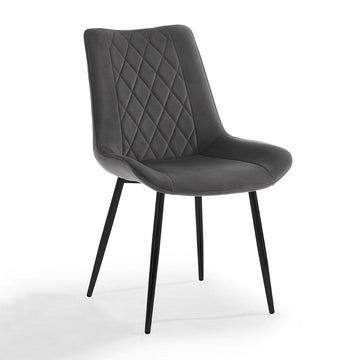 Almeria Velvet Dining Chair Set of 2, Grey with Black Legs