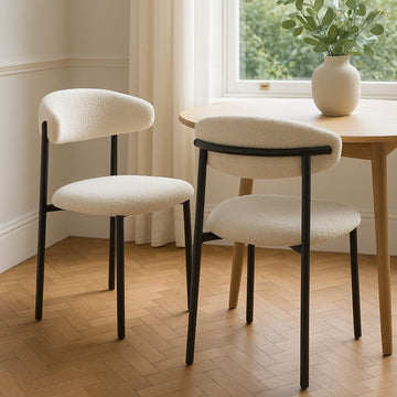 Elda Boucle Dining Chair Set of 2, White