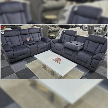 Beunis Aire 3+2 Plush Velvet Manual Recliner Sofa Set – Charcoal Dark Grey