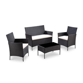 Newport Garden Rattan Lounge Set, Black with Cover