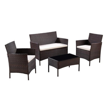 Newport Garden Rattan Lounge Set, Dark Brown with Cover