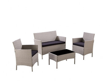 Newport Garden Rattan Lounge Set, Light Grey with Cover