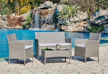 Newport Garden Rattan Lounge Set, Dark Grey with Cover