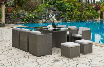 Vista Rattan Garden Dining Set with Stools, Grey