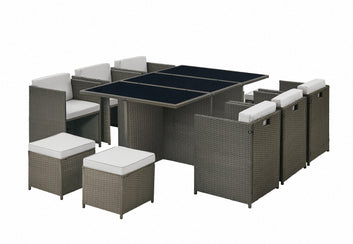 Vista Rattan Garden Dining Set with Stools, Grey