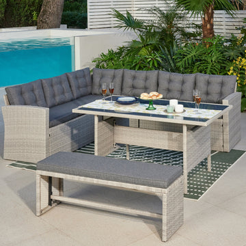 Madeira Rattan Corner Garden Dining Set, Grey