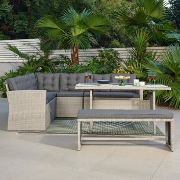 Madeira Rattan Corner Garden Dining Set, Grey