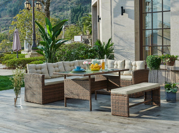 Madeira Rattan Corner Garden Dining Set, Brown