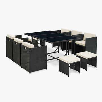 Rattan Garden Furniture Outdoor 11 Piece Cube Set Conservatory Patio Dining, Black