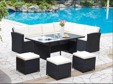 Cairo Corner Rattan Garden Dining Sofa Set, Black