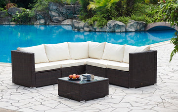 Miami Rattan Corner Garden Set, Dark Brown