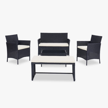 Maya Garden Lounge Set with Bench, Black