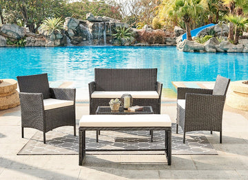 Maya Garden Lounge Set with Bench, Black