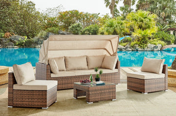 Rhodes Modular Sunbed Garden Sofa Set, Brown