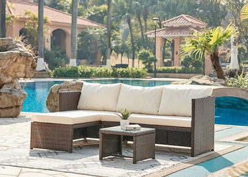 Havana Rattan L-Shape Garden Sofa, Brown