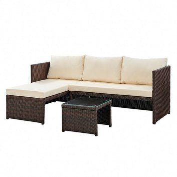 Havana Rattan L-Shape Garden Sofa, Brown