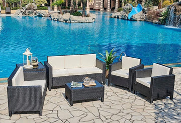 Rattan Garden Furniture Lounge Set Outdoor Sofa Chair Corner Patio, Black