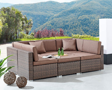 Catina Modular Corner Rattan Garden Sofa Set, Brown