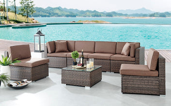 Catina Modular Corner Rattan Garden Sofa Set, Brown