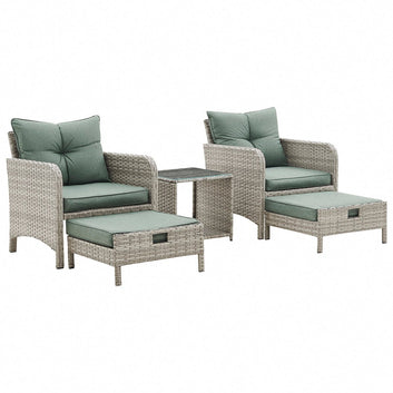 Grenada Garden Rattan Armchair Set with Side Table & Footstools, Grey