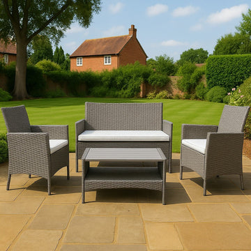 Nice Rattan Garden Lounge Set with PE Table top, Grey