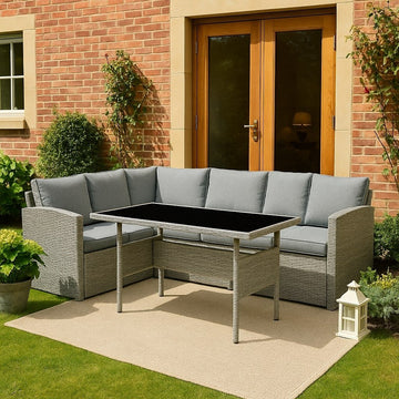 Louisa Corner Rattan Dining Garden Set, Grey