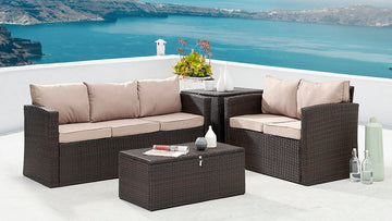Paloma Rattan Garden Sofa Set with Ottoman Tables, Brown