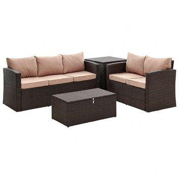 Paloma Rattan Garden Sofa Set with Ottoman Tables, Brown