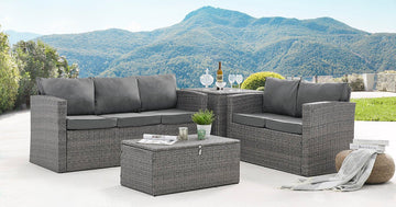 Paloma Rattan Garden Sofa Set with Ottoman Tables, Grey