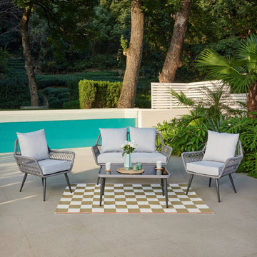 Santorini Grey Rope Garden Lounge Set, Grey