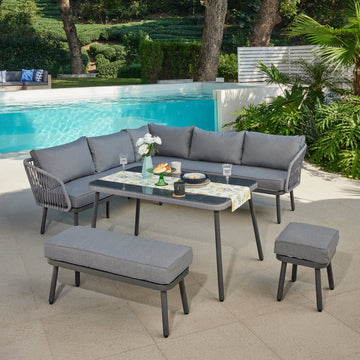 Capri Corner Garden Set with Bench and Footstool, Grey