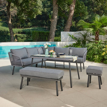 Capri Corner Garden Set with Bench and Footstool, Grey