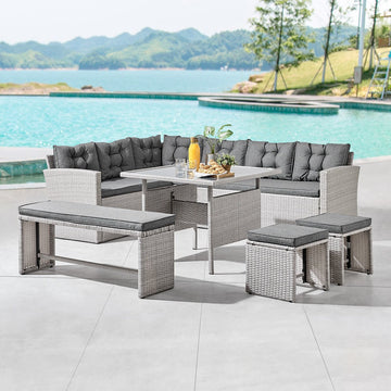 Chile Corner Sofa Dining Set, Grey