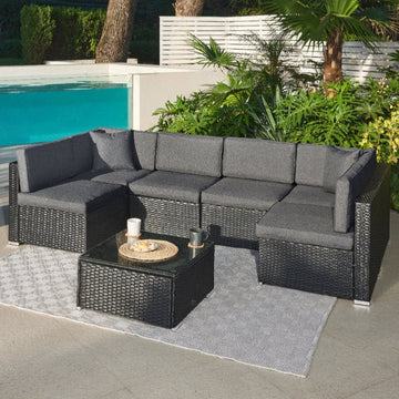 Catina Modular Corner Rattan Garden Sofa Set, Black
