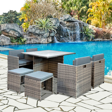 Mekong Rattan Garden Dining Set, Grey