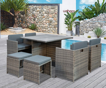 Mekong Rattan Garden Dining Set, Grey