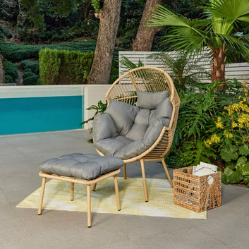 Antigua Rattan Garden Egg Chair with Footstool, Natural