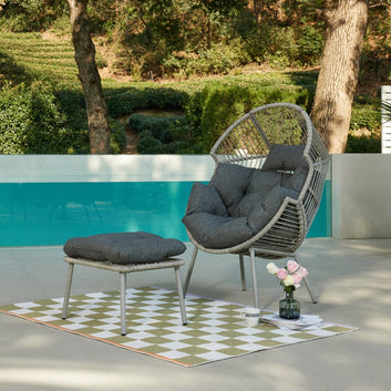 Antigua Rattan Garden Egg Chair with Footstool, Grey
